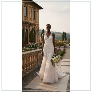 $4990 Monique Lhuillier Bliss 17206 Embellished Lace Silk Runway Bridal Gown